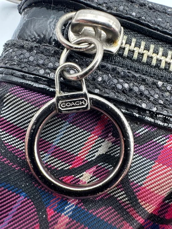 Coach Poppy Plaid Tartan Wristlet Double Zip Y2K Glam Signature C Pink Black - Picture 5 of 16